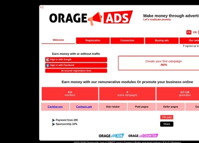Orage-ads.com - Gagnez de l'argent ou faites de la promotion